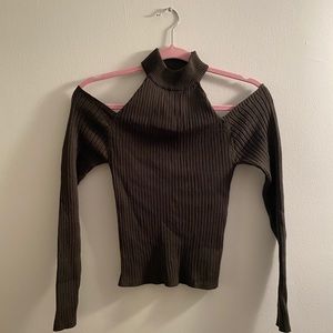 Forever 21 dark green turtleneck cutout sweater